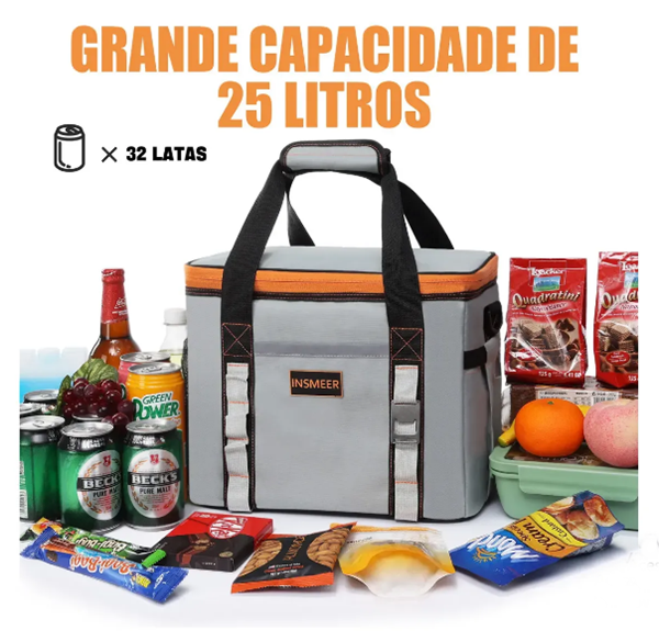 Bolsa Térmica Insmeer Grande, 25L para 32 Latas, Dobrável e com Alça, para Praia e Acampamento